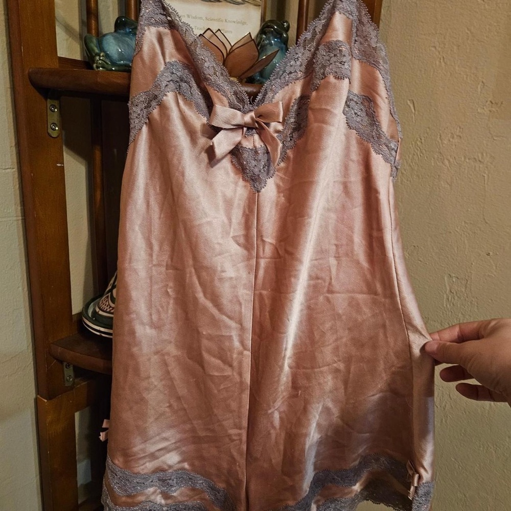 Victoria's Secret Satin Slip in Blush Pink with Gray Lace Trim
